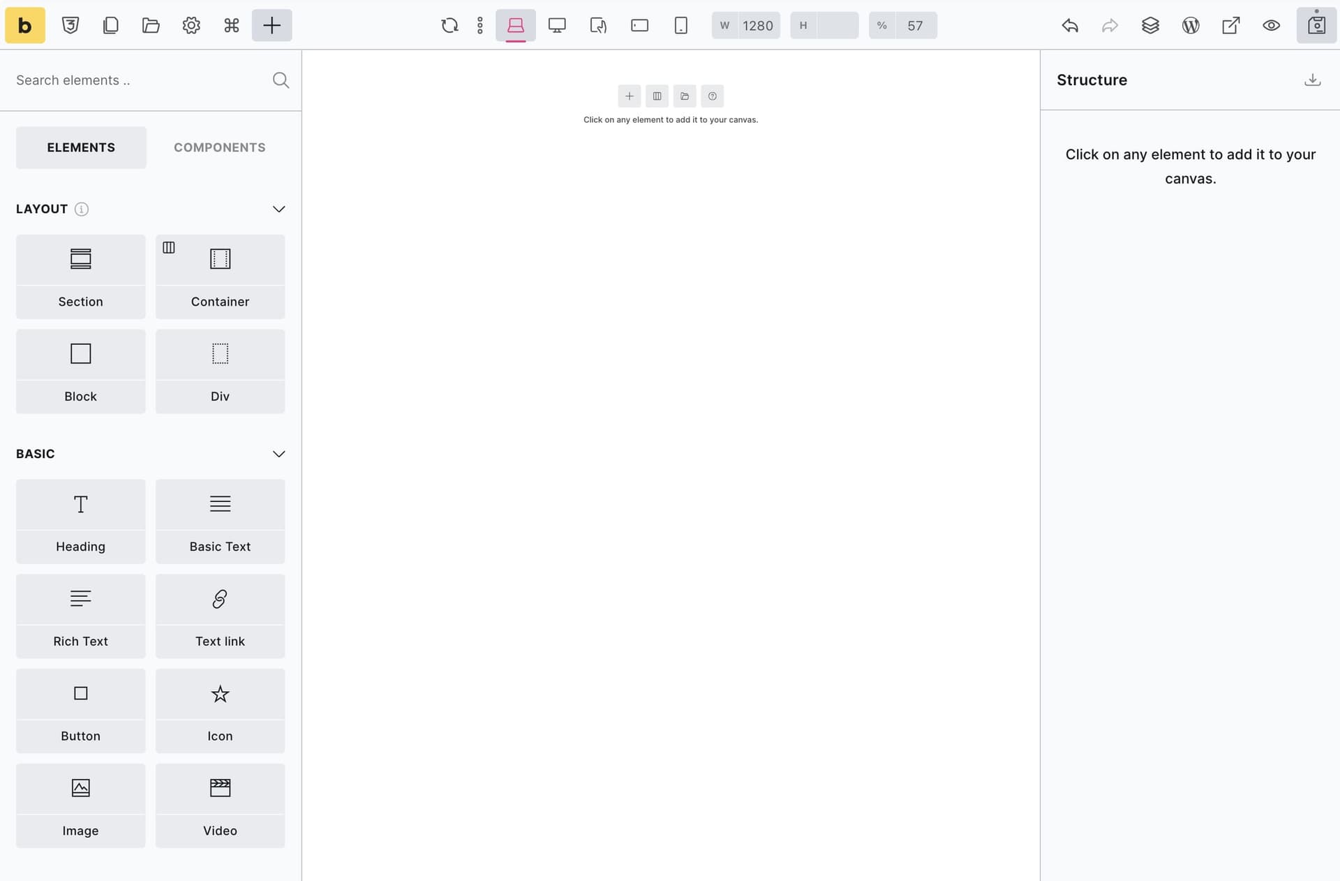 Bricks Builder Interface mit visuellen Editor