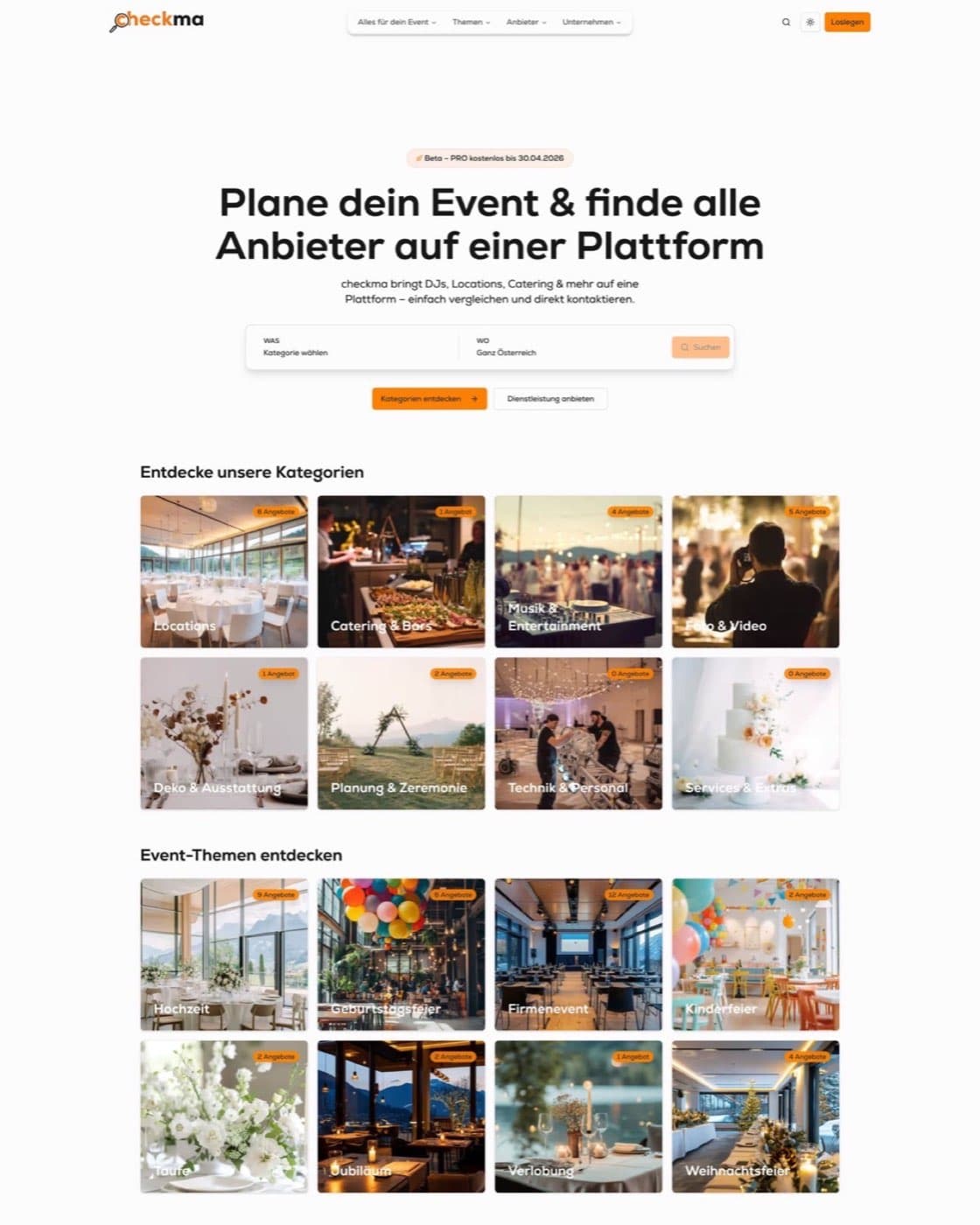 checkma Startseite mit Kategorien