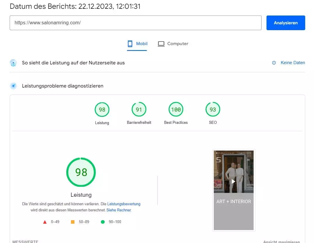 Google Page Speed Desktop